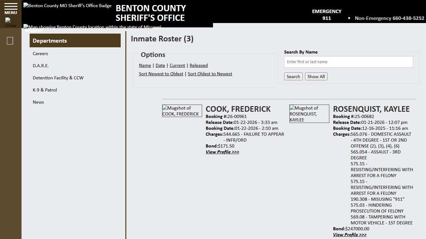 Inmate Roster - Released Inmates Booking Date Descending - Benton County MO Sheriff’s Office